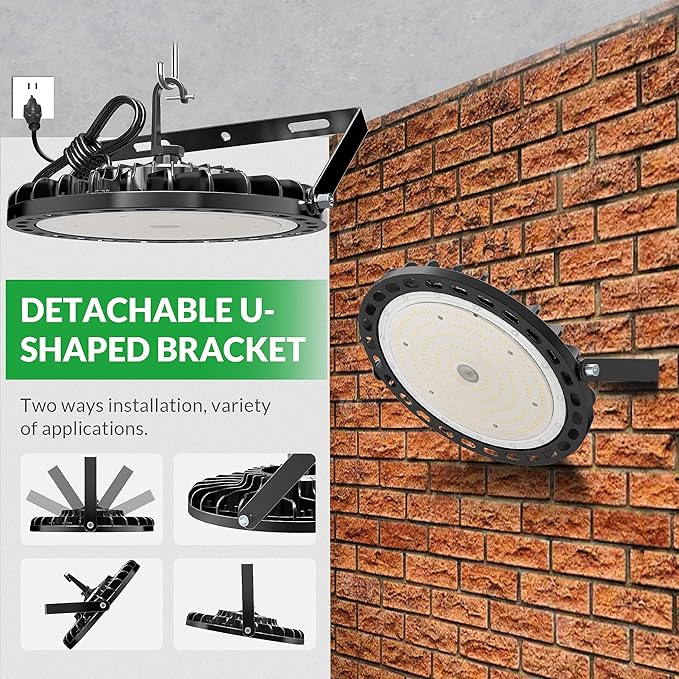 LED High Bay Light 150W, 22500 LM with US Plug 5ft Cable (150LM/W), 5000K Daylight, Waterproof, UFO Commercial Warehouse Workshop Factory Barn Garage Area Lighting Fixture, 2 Pack