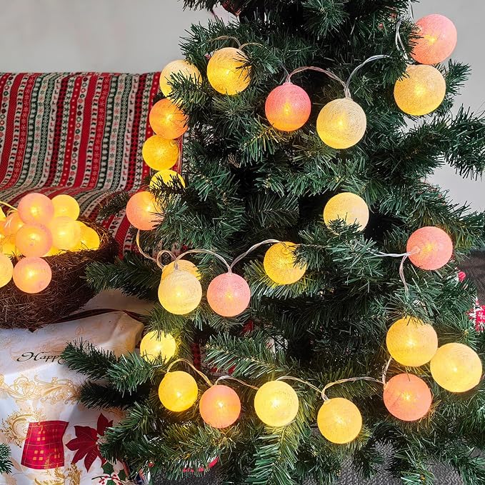 Gardeningwill 3M/10Ft 30 Pink White Ball LED Xmas Wedding Battery Operated String Fairy Light