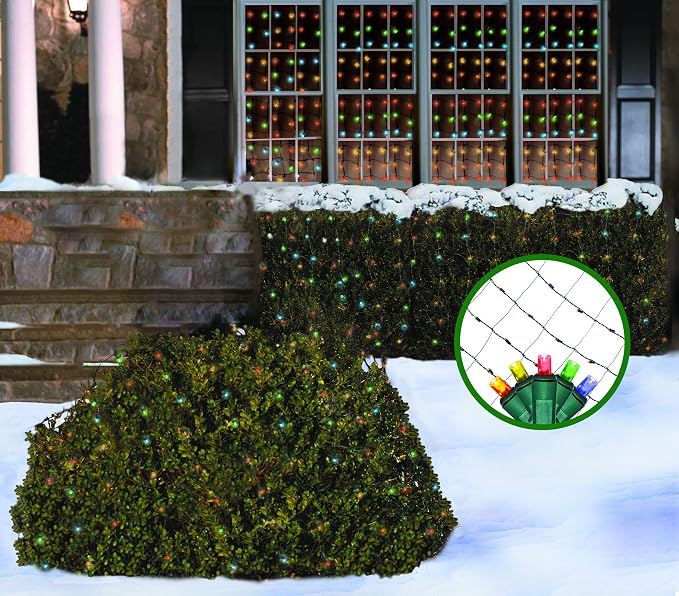 Christmas Light Net – 150 LED Multicolor Mesh Lights - 4 ft x 6 ft – Outdoor/Indoor – Net Lights for Bushes, Hedges or Trees