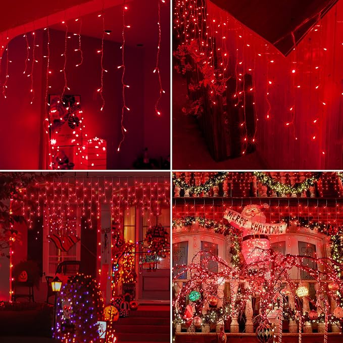 300LED Icicle Lights for Outside,Red Valentine Window Lights,8 Modes Plug in Red Curtain String Lights Waterproof for Valentine’s Day,Wedding,Party,Bedroom,Home,Wall,Backdrop,Christmas Decor