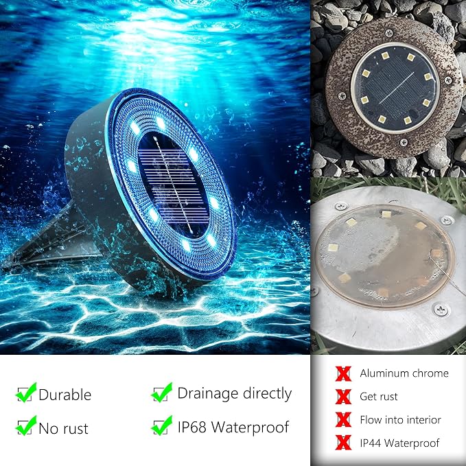 Joomer 12 Pack Solar Ground Lights, 8 LED Solar Lights Outdoor Waterproof IP68 Solar Disc Lights Landscape Lighting Garden Lights for Patio Pathway Lawn Yard Driveway Walkway(Blue)