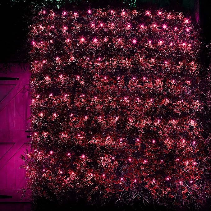 Dazzle Bright Christmas Net Lights, 360 LED 12FT x 5 FT Transparent Wire Waterproof Connectable String Lights with 8 Modes Christmas Outdoor Lights for Bushes Garden Party Holiday Decoration (Red)