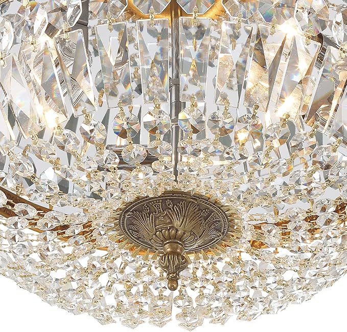 Crystorama 3 Light Spectra Crystal Olde Brass Flush Mount