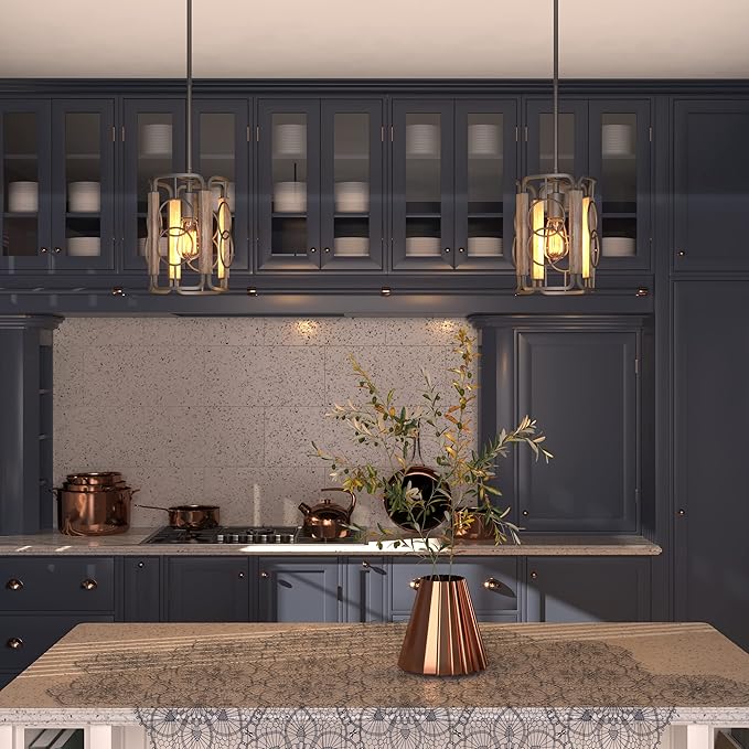 Inlight 8" Modern Farmhouse 1-Light Pendant for Kitchen Island, Open Cage Design, Rustic Distressed Wood and Brushed Silver Gray Finish, IN-0336-1-WD