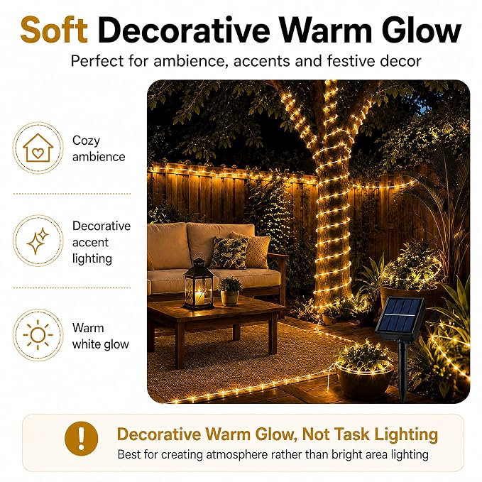 LairtPOW Solar Rope Light 3 Pack 39 FT 100 LEDs IP65 Waterproof Outdoor LED ‎Solar Outdoor Lights for Party Garden Yard Home Wedding Christmas Halloween Holiday Tree Decoration Lighting(3 Pack)