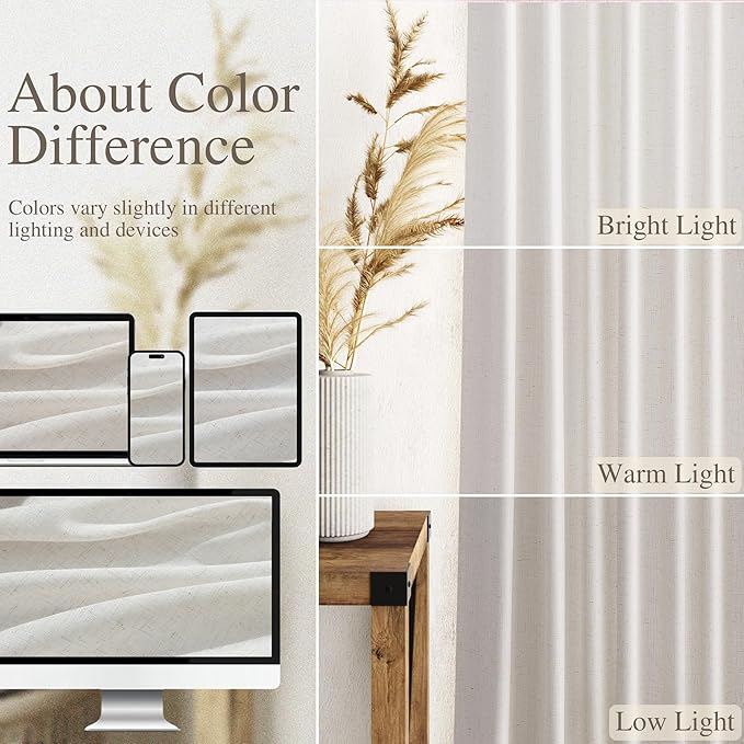 Nanspring Natural Linen Curtains for Living Room 100 Inches Long Rustic Farmhouse Decor Light Filtering Semi Sheer Curtain Back Tab and Rod Pocket Luxury Drapes for Bedroom Office 52x100, 2 Panels