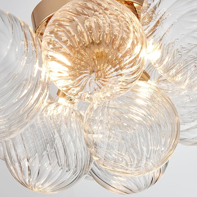 Shrine Lighting Gold Bubble Glass Ceiling Light, Flush Mount Ceiling Light for Living Room, D18'' x H9'', G9*4 Sockets, Globe Glass Shade & Gold Finish Frame