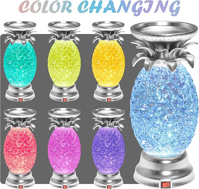 YAKii 9.5" Pineapple LED Color Changing Shine Lamp,Swirling Water Waves Lamp Kid Safe Battery/USB Cable Operated,Table Lamp Candle Holder Night Lights Decoration Matte Silver(Pack of 2)