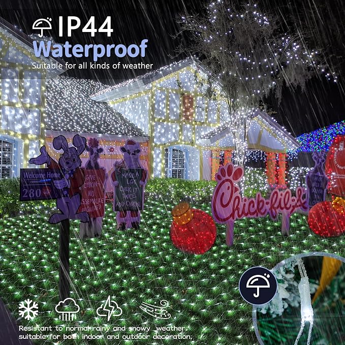 HEYFUNi Net Mesh Waterproof String Lights,360LED 13ft x 5ft Christmas Net Lights, 8 Modes,Connectable for Indoor Outdoor, Curtain,Garden,Christmas Tree, Bush, Party, Holiday, Wall Decor (White)