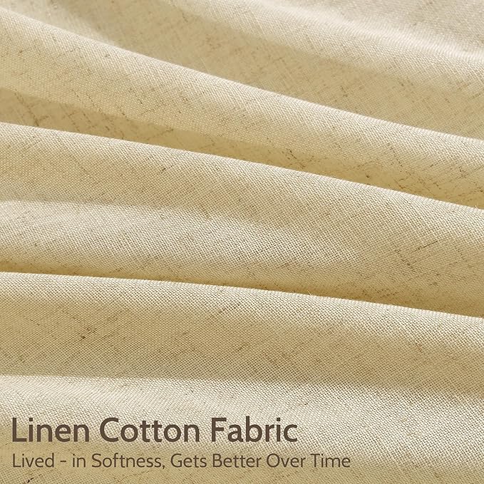 Nanspring Cream Yellow Curtains 108 Inches Long for Living Room Linen Light Filtering Modern Farmhouse Sheer Curtains Back Tab Floor to Ceiling High Window Curtain for Bedroom Office 52x108, 2 Panels