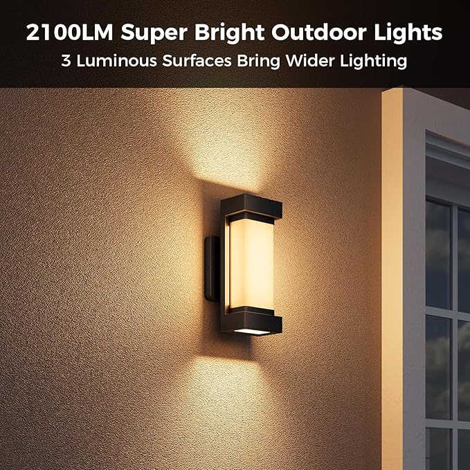 XMCOSY+ Outdoor Wall Lights, 2100LM Smart LED Porch Lights Outdoor, RGBCW Exterior Lighting Sconce, Wi-Fi Control, Compatible with Alexa, IP65 Waterproof, 1 Pack