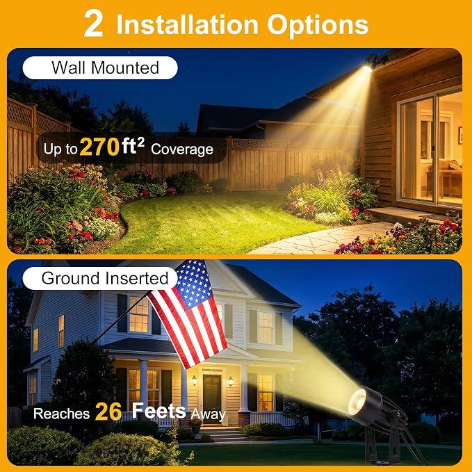 pearlstar Solar Spot Lights Outdoor Palm Tree Uplights 4pack 2-in-1 Stake&Wall Mounted Landscape Spotlights IP65 Waterproof for Flag Pool Yard Garden Pathway, Dusk to Dawn Auto Warm White Light