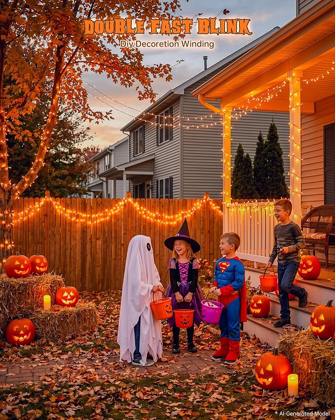 Halloween String Lights Indoor Outdoor,33FT 100 LED Orange Thanksgiving Twinkle Lights,13 Modes Fairy Lights Plug in,Connectable IP65 Waterproof for Xmas Tent Patio Tree Party Decor(Orange)