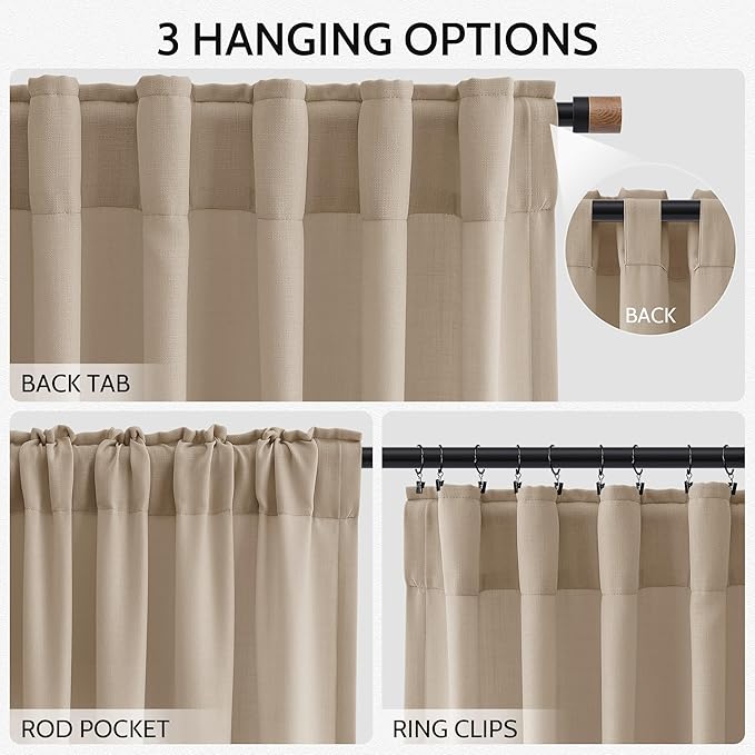 Nanspring Sepia Beige Linen Curtains 84 Inch Length 2 Panels Set for Living Room Rustic Farmhouse Decor Light Filtering Semi Sheer Curtain Back Tab Neutral Modern Drapes for Bedroom Office 52x84