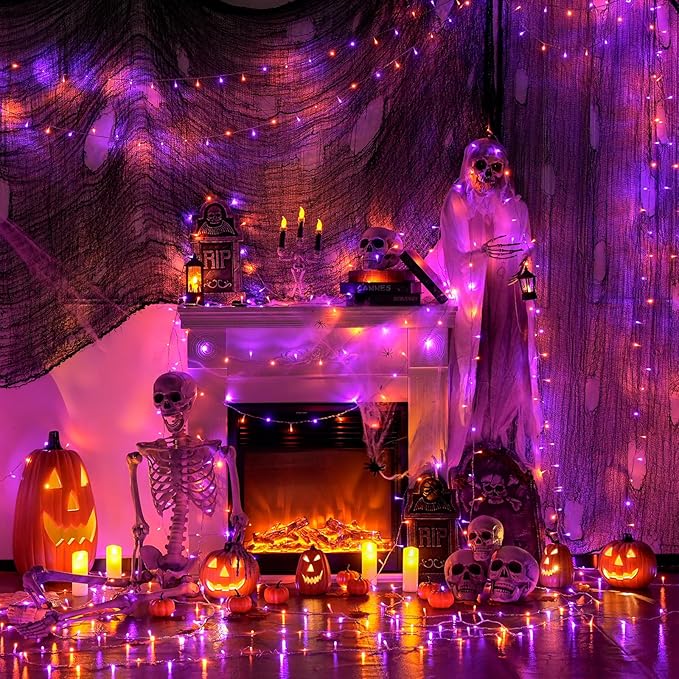 JMEXSUSS 400LED Orange and Purple Halloween Lights Indoor Outdoor Waterproof, 132ft 8 Modes String Lights Plug in with Remote for Room Garden Patio Yard Halloween Decor (Pack of 2)
