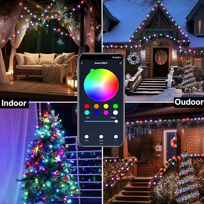 YOSION APP Control RGB LED Christmas Lights, Smart Fairy String Lights, Ideal for Xmas Tree, Wedding Garden, Home, Party, Halloween Festival Deco (100leds-33ft)