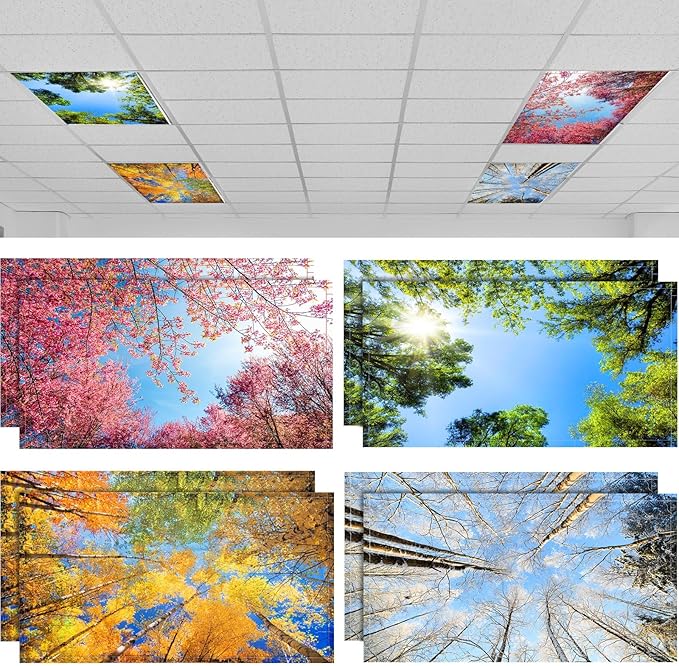Patelai 8 Pack Fluorescent Light Covers for Classroom Ceiling 4 x 2 Feet Magnetic Light Covers Filter for Office School Drop Ceiling Supplies(Seasons Forest)