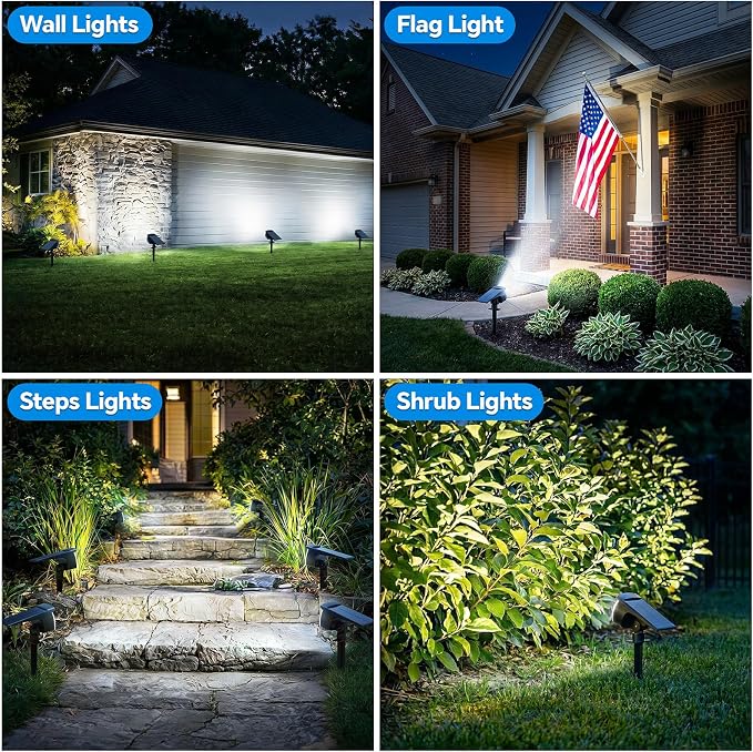 Solar Spot Lights Outdoor, 6 Pack 58 LED Solar Landscape Spotlights, Auto On/Off 3 Lighting Modes, 2-in-1 IP65 Waterproof Solar Landscape Lights for Yard Garden Pathway Tree