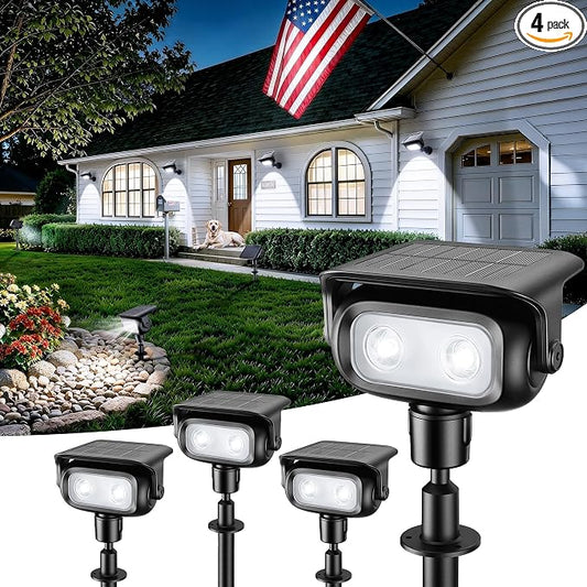 Ollny Solar Lights Outdoor Waterproof IP65, 360° Rotation Solar Spot Lights Outdoor, Long Last 2 Lighting Modes Solar Powered Garden Yard Spot Solar Lights for Outside Landscape 4 Pack (Cool White)