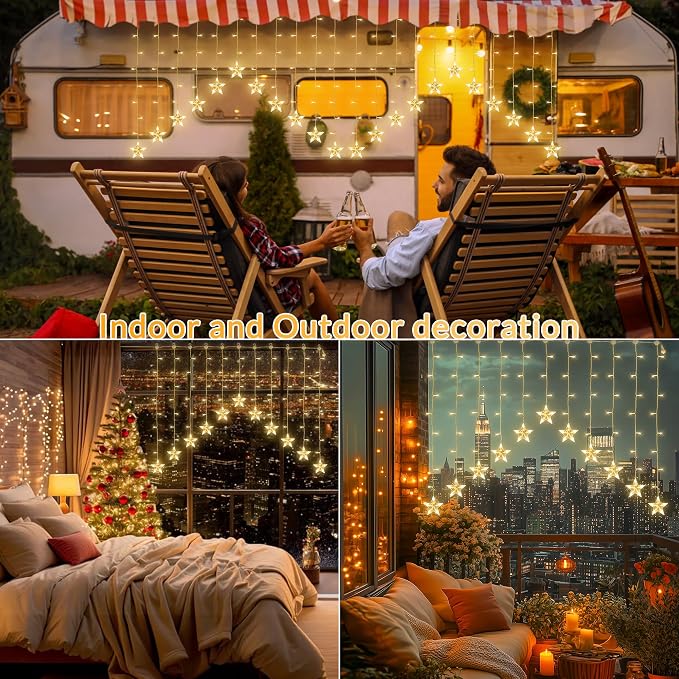 YOUNGAR Stars Icicle Lights,Younger Stars Curtain Lights,11.5ft 118LED Hanging Lights for Home Bedroom Ceiling, Warm White Lights Decor for Wall Indoor, Outdoor, Party, Garden Christmas