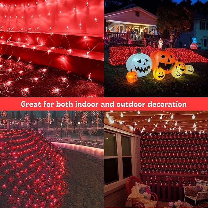 woohaha Outdoor Christmas Net Lights, 9.8FTx6.6FT 192 LED Plug-in Mesh Lights with 8 Lighting Modes, Connectable Light for Bush Christmas Garden Tree Holiday Wedding Party Decor, Red