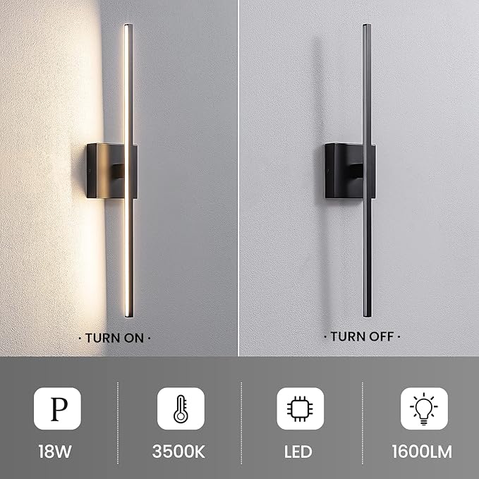 Black Bathroom Light Fixtures - 24 Inch Black Vanity Lights for Bathroom Led Vanity Lighting Bar Over Mirror Dimmable Wall Sconce with 3500K Warm White