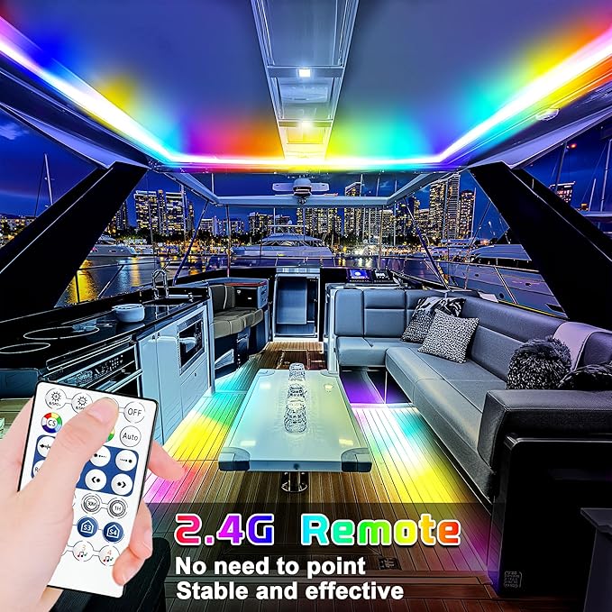 Lichaser Boat LED Strip Light RGB+IC, Marine LED Light Strip for Pontoon with Remote, Segment App Control Boat Light Waterproof 12V, Cool Stuff for Jon Boat, Bass Boat, Camper, RV (16.5ft)