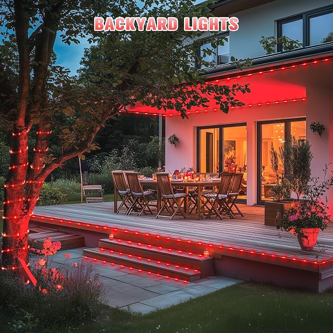 JMEXSUSS 2 * 200 LED Red Solar Rope Lights, 66ft IP 65 Waterproof Solar String Light Outdoor, 8 Modes Christmas Lights for Camp Trampoline Ladder Slide Tent