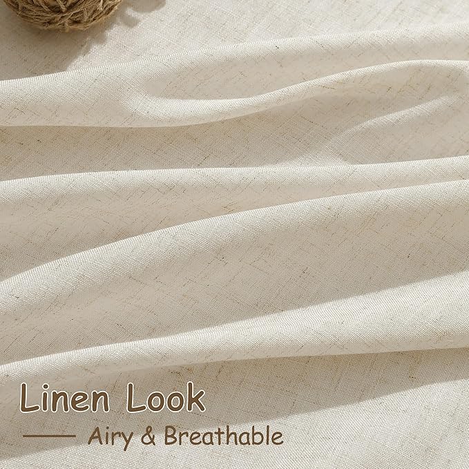Nanspring Birch Beige Linen Curtains 84 Inches Long for Living Room Light Filtering Semi Sheer Curtain Back Tab Modern Farmhouse Decor Elegant Luxury Coastal Drapes for Bedroom Office 52x84,2 Panels