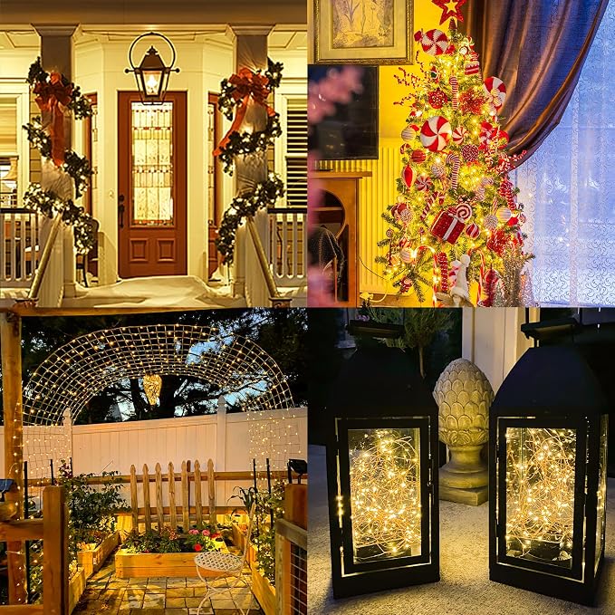 ALENEY Solar String Lights Outdoor, 99 Feet 300 LEDs 8 Modes Solar Fairy Lights for Outside, Waterproof Outdoor Light for Patio Yard Christmas Tree Halloween Wedding Party Decorations, Warm White