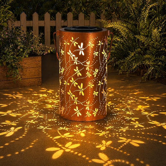DIBIEECN Birthday Gifts for Women Mom Grandma Wife, Solar Lanterns Outdoor Waterproof, Metal Hanging Lights Garden Decor, LED Decorative Lantern for Patio Porch Backyard,Dragonfly, 1 Pack