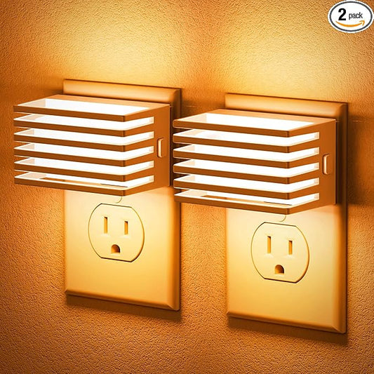 JandCase Amber Night Light, Night Lights Plug into Wall with Dusk to Dawn Sensor, Dimmable Plug in Night Light, Adjustable Brightness, [2 Pack] Amber Nightlight for Bedroom Bathroom Hallway