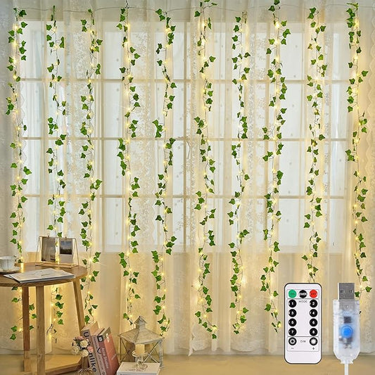 JMEXSUSS Vine Lights for Bedroom, 200 LED Vines Fairy Lights, Artificial Ivy Leaf Light for Wall Curtain Wedding Party Christmas Indoor Decor, 6.5ft x 6.5ft with Remote