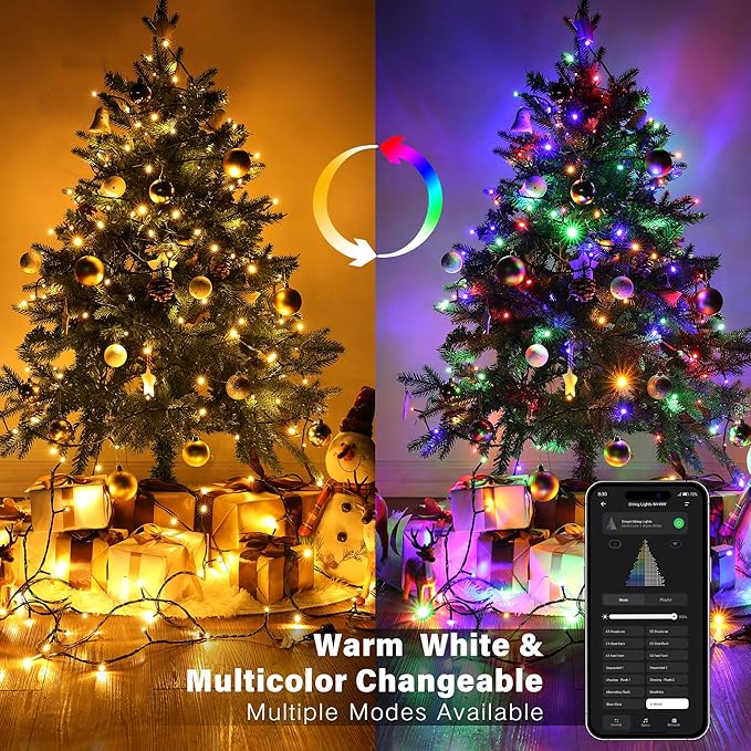 Brizled Smart Christmas Lights, 98.4ft 300 LED Color Changing Christmas Tree Lights with APP/Voice Control, Warm White & Multicolor Xmas String Light Music Xmas Fairy Light for Indoor Outdoor Home