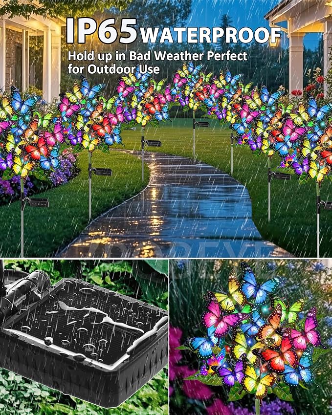 Solar Garden Lights Outdoor Waterproof Decorative Solar Lights Outside 2 Pack with 86 LED 34 Butterfly Flowers Garden Decor Yard Patio Lawn, Gifts for Women Mother's Day Mom
