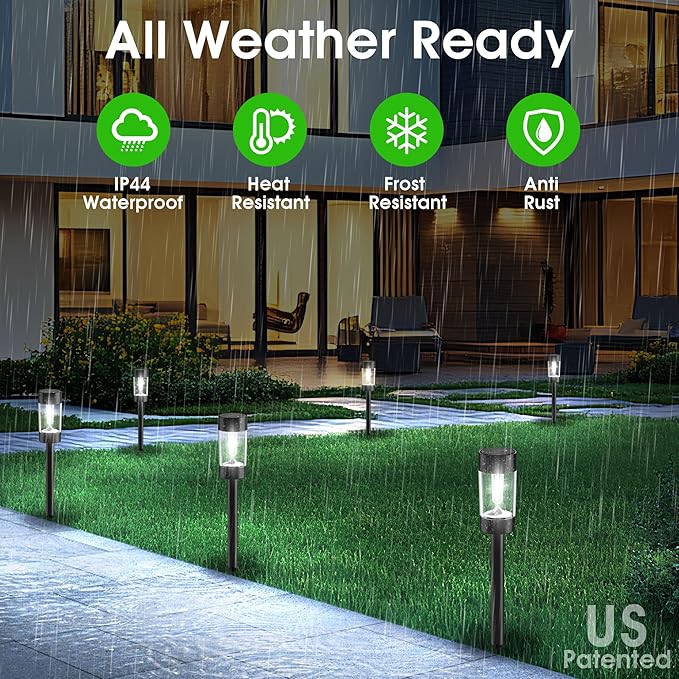Eyrosa Solar Lights Outdoor, 12 Pack Waterproof Solar Landscape Lighting for Pathway Garden Yard Path Walkway Driveway Lawn Patio Outside Decor, Cool White