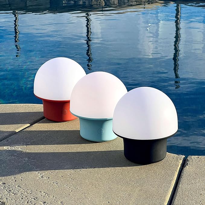 Brightech Portobello Cordless 7" Touch Table Lamp - Small Dimmable Outdoor Mushroom Light for Camping & Side Tables - Modern Rechargeable Portable Bedside Light for Desk Bedroom, Nightstand - Blue