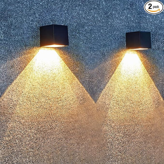 LUHLEE Solar Wall Lights Outdoor, Modern Square Solar Wall Sconce IP65 Waterproof, Solar Outdoor Lights for Patio, Porch, Garden, Backyard, Fence Decor (2 Pack)