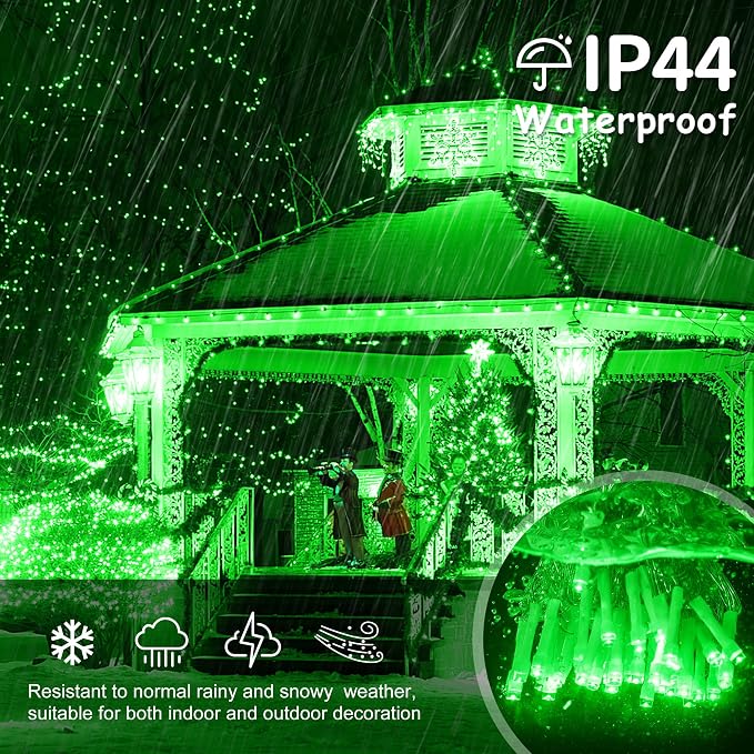 33FT 300 LED Icicle Christmas Lights,Waterproof 8 Modes Plug in Curtain Lights with 50 Drops,Green Christmas String Lights for Indoor&Outdoor,Wedding,Party,Bedroom,Home,Wall Decorations