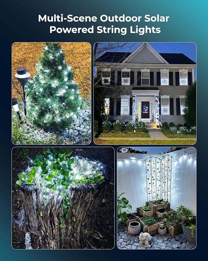Minetom Solar String Lights, 2 Packs Total 66Ft 200 LED Solar Fairy Lights, Waterproof Solar Lights for Outside Patio Yard Tree Wedding Christmas, Pure White | IP65 Waterproof Twinkle Lights with 8 Modes, Patio Lights for Tree Outside Patio Yard Party ...