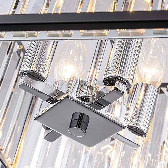LumFurn 4-Light K9 Crystal Ceiling Light, 2-Tier Square Semi-Flushmount Light Fixture for Living Room, Foyer, Bedroom, L12 x W12 x H10inch, Clear Crystal & Black & Chrome Finish