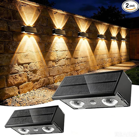 Solar Fence Lights Outdoor, 100LM Fence Lights Solar Powered, 9 Color Modes, Up and Down LED Focused Beam, 12H Dusk to Dawn Glow for Pool/Patio/Wall/Backyard - 2 Pack, Matte Black