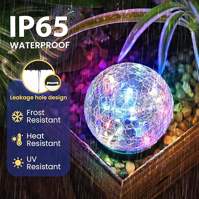 Solar Lights Outdoor for Yard Patio Porch, Garden Decor Birthday Gifts for Mom Women, Solar Globe Lights Waterproof Cracked Glass Ball Outdoor Decorations Balcony Backyard (4 Pack Multicolor)