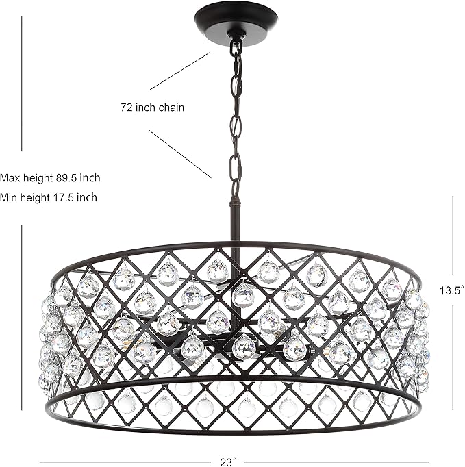 JONATHAN Y 23" Oil Rubbed Bronze Crystal LED Pendant Light, Adjustable Metal Chandelier for Kitchen Island, Entryway, Foyer, Clear Hand-Polished Crystal Shade, LED Bulb (JYL9027A)