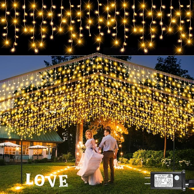 Icicle Lights for Outside - 16.5FT 200 LED Icicle Christmas Lights Outdoor with 8 Modes Waterproof, Plug in String Twinkle Light for Indoor House Room Yard Party Wedding Xmas Decorations, Warm White