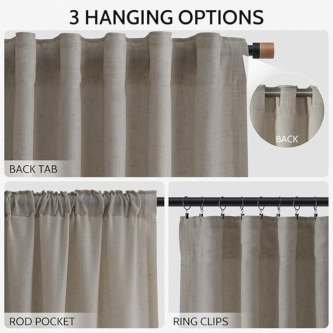 Nanspring Grey Beige Curtains for Living Room 120 Inches Long Linen Light Filtering Semi Sheer Curtain Back Tab Simple Modern Boho Long Floor to Ceiling High Window for Bedroom 52x120, 2 Panels
