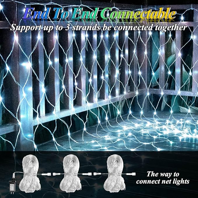Lovelite 8ft x 8ft Net Lights Outdoor, 196LED 35 Colors Changing Gazebo Net Lights Clear Wire, Connectable Fairy Lights Waterproof for Patio Pergolas Backyard Bush Christmas 4th of July Wedding Party