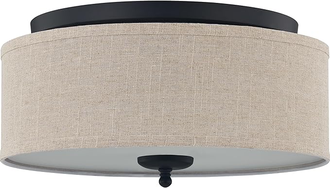 Quoizel Blanche 16" Flush Mount Ceiling Light with Premium Fabric Shade, Matte Black, ETL Damp Rated for Kitchen or Bath