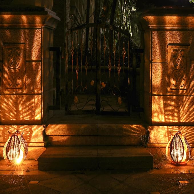 Solar Outdoor Lights Garden Decor Waterproof Crackle Glass Globe,Metal Yard Art Outdoor Solar Garden Lights for Decor Yard,Porch,Patio Decorations.Gardening Gifts for Women/Mom.