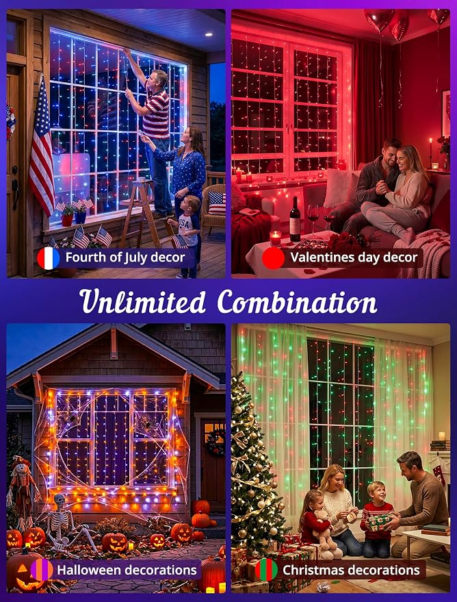 280LED Smart Curtain Lights Outdoor, RGBIC Color Changing Christmas String lights with APP&Remote,IP65 Waterproof Dynamic Curtain Fairy Lights for Bedroom Window Backdrop Xmas Decor,8.2x6.6ft